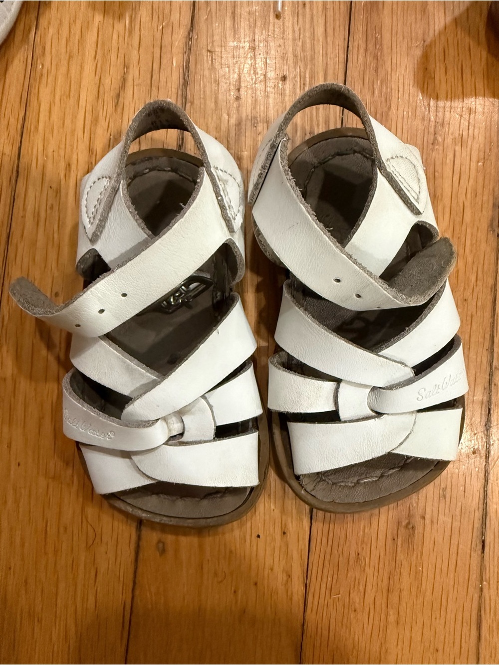 Salt Water White Leather Kids Sandals